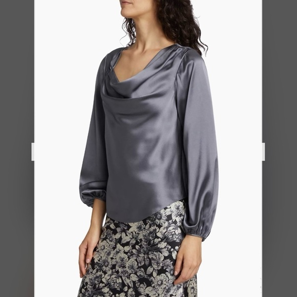 Cinq à Sept Jordy Cowlneck Silk Top in Slate Size XS - Picture 4 of 12
